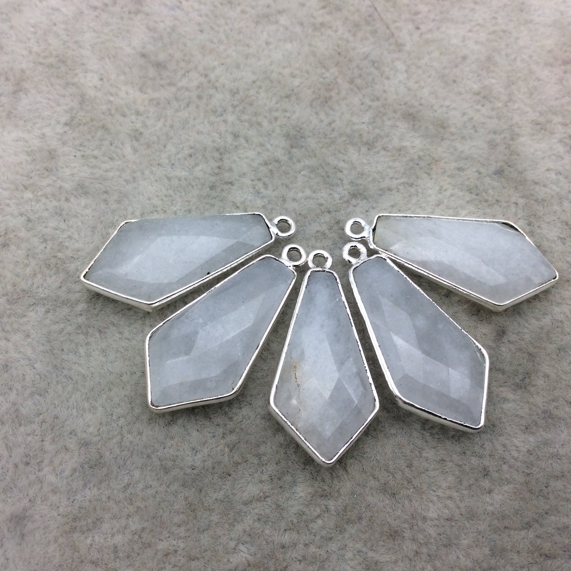 Silver Plated Natural White Beryl Faceted Dagger Shaped Copper Bezel Pendant - Measures 12mm x 25mm - Sold Individually, Random
