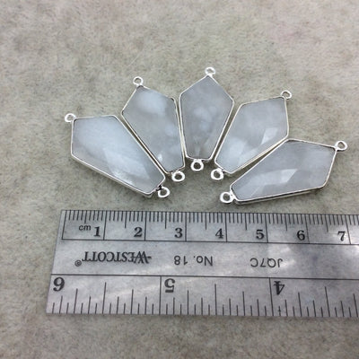 Silver Plated Natural White Beryl Faceted Dagger Shaped Copper Bezel Connector - Measures 15mm x 30mm - Sold Individually, Random