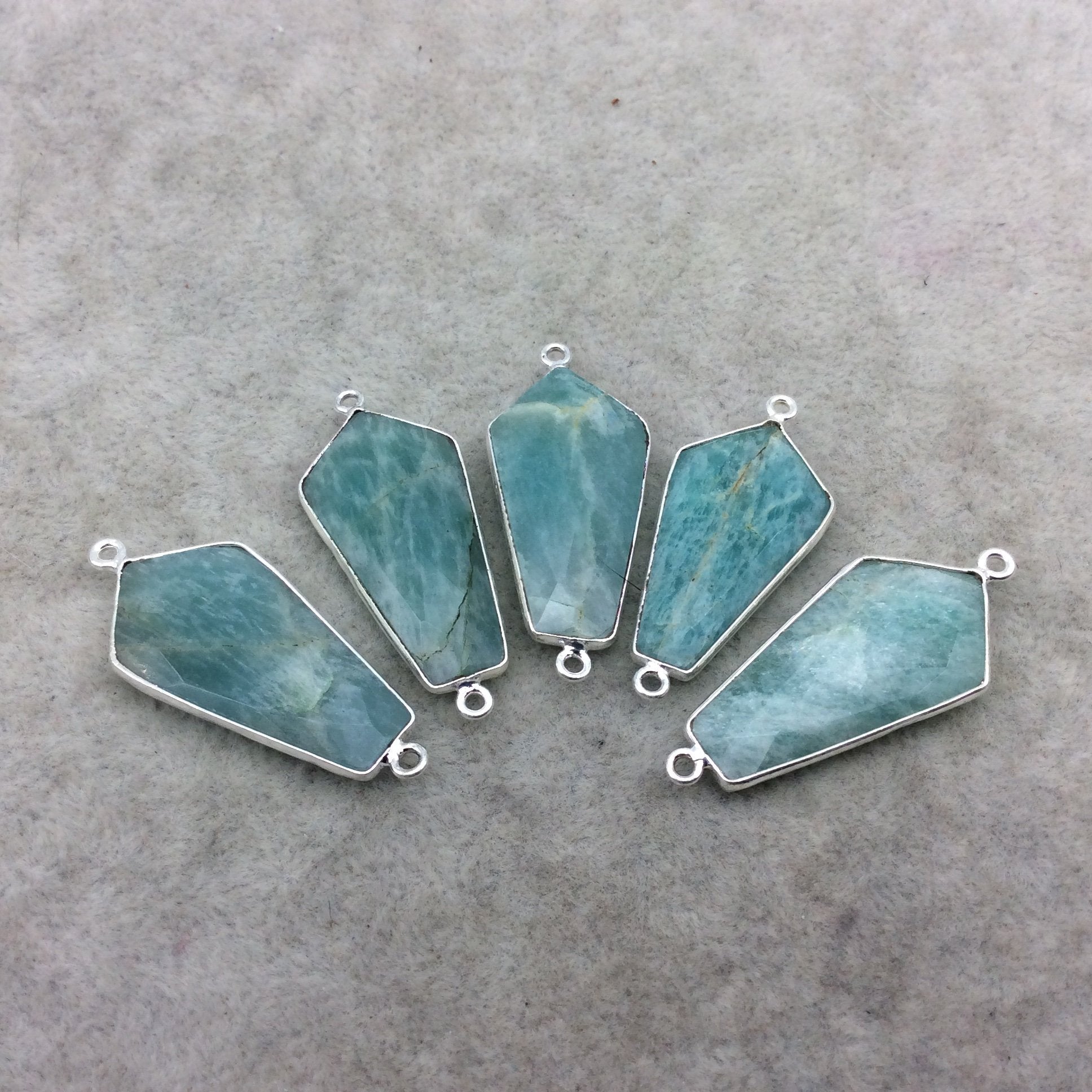 Silver Finish Faceted Green Amazonite Dagger Shape Bezel - Plated Copper Connector Component ~ 15mm x 30mm - Sold Individually
