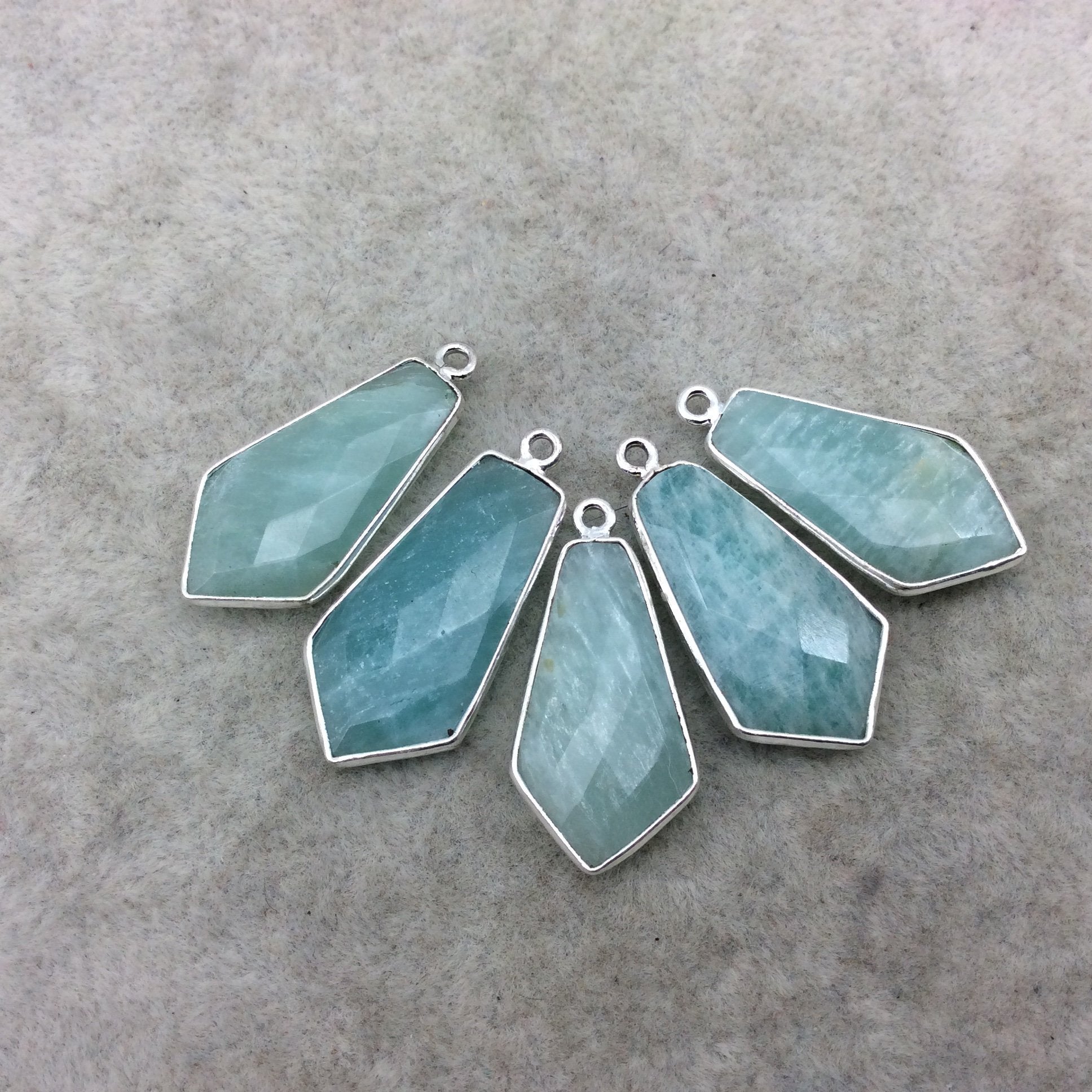 Silver Finish Faceted Green Amazonite Dagger Shape Bezel - Plated Copper Pendant Component ~ 12mm x 25mm - Sold Individually