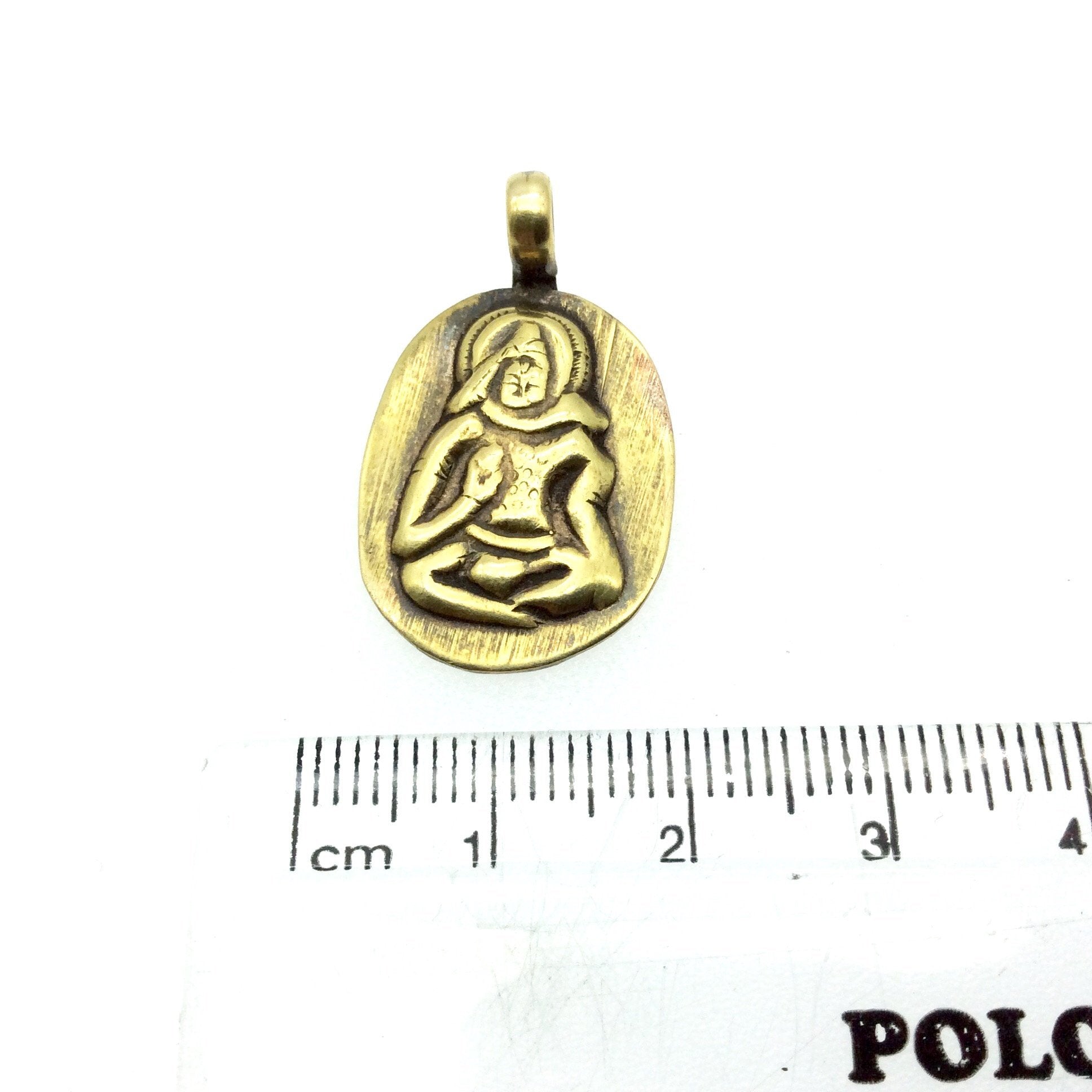 1" Oxidized Gold Plated Rustic Shiva Copper Oval God/Deity Pendant with Attached Ring  - 16mm x 25mm, Approximately