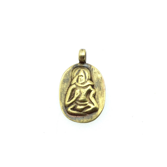 1" Oxidized Gold Plated Rustic Shiva Copper Oval God/Deity Pendant with Attached Ring  - 16mm x 25mm, Approximately