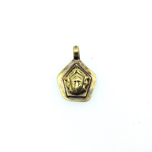 3/4" Oxidized Gold Plated Rustic Kalimaa Copper Pentagon God/Deity Pendant W Attached Ring  - 18mm Approximately