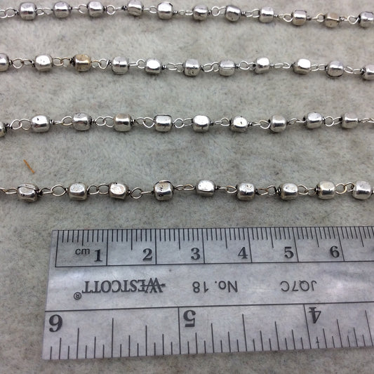 Ox. Silver Plated Copper Wrapped Rosary Chain W 4mm Ox. Silver Plated Copper 3D Cube Shape Beads - Metallic Chain