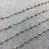 Gold Plated Copper Rosary Chain with Faceted 3-4mm Rondelle Shape Mystic Coated Gray Quartz Beads - Sold by the Foot (CH151-GD)