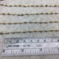 Gold Plated Copper Rosary Chain with Faceted 3-4mm Rondelle Shape Mystic Coated Gray Quartz Beads - Sold by the Foot (CH151-GD)