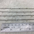 Gunmetal Plated Copper Wide Spaced Single Dangle Wrapped Chain with 3-4mm White Sapphire Rondelle Dangles - Sold Per Foot!!
