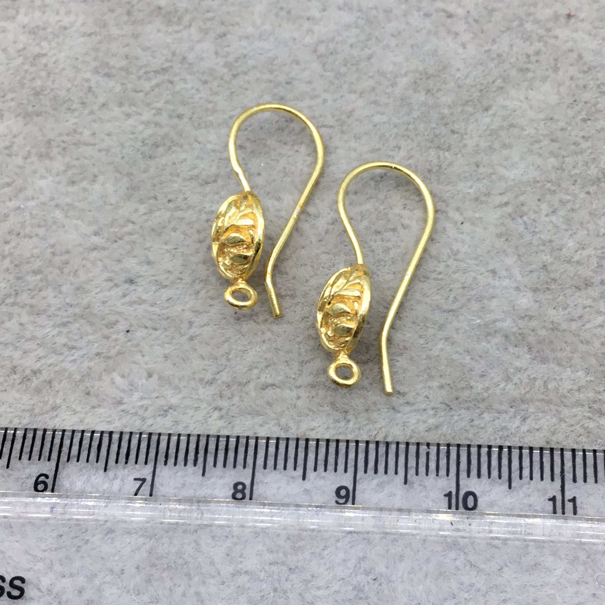 10mm x 21mm - 18k Gold Overlay Round Leaf Shape - High Quality Earring Wire - One Pairs Per Pack (Two Pieces Total)