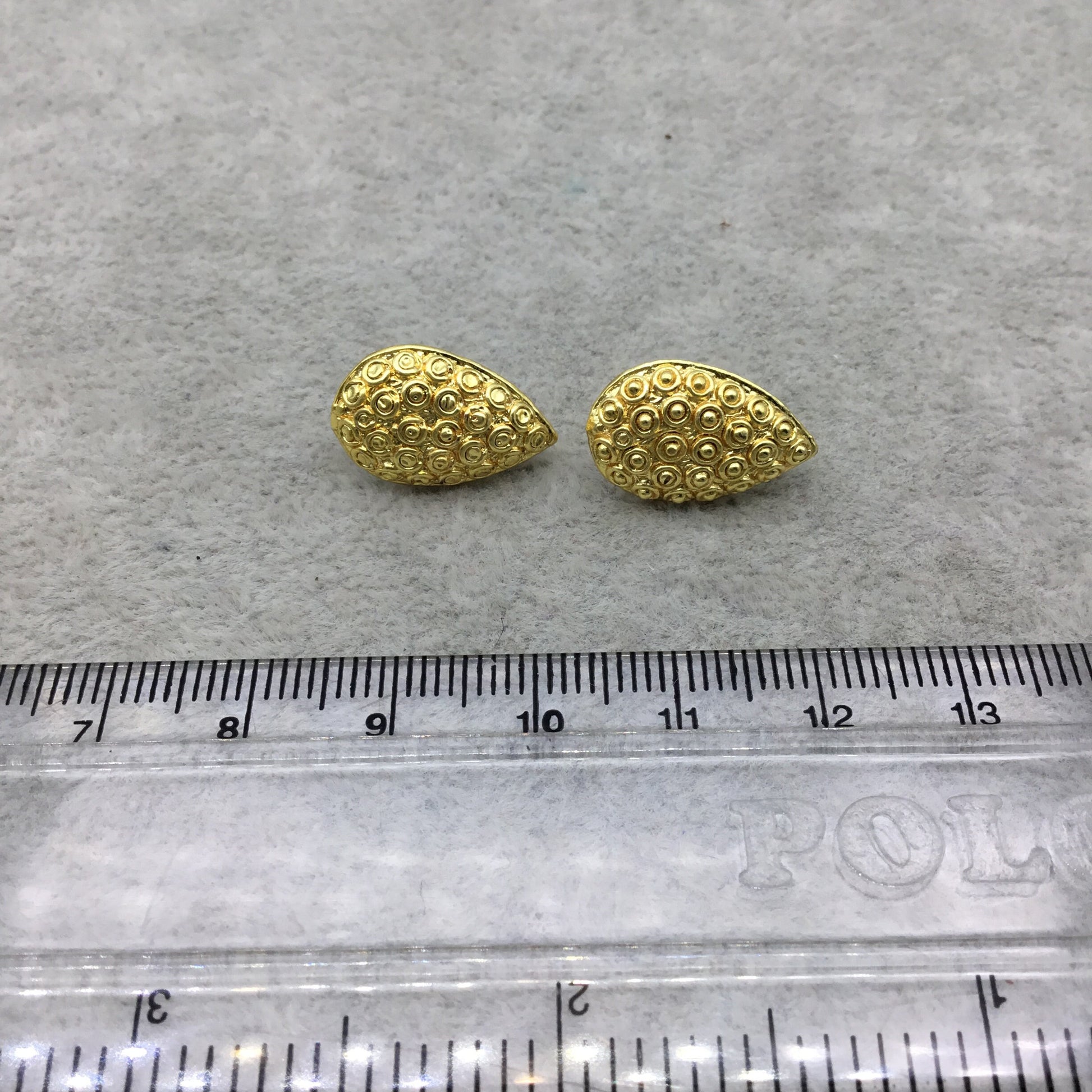 8mm x 11mm - 18k Gold Overlay Teardrop Shaped Post Clip with Hidden Loop - High Quality Earring Finding - 1 Pairs Per Pack (2 Pieces Total)