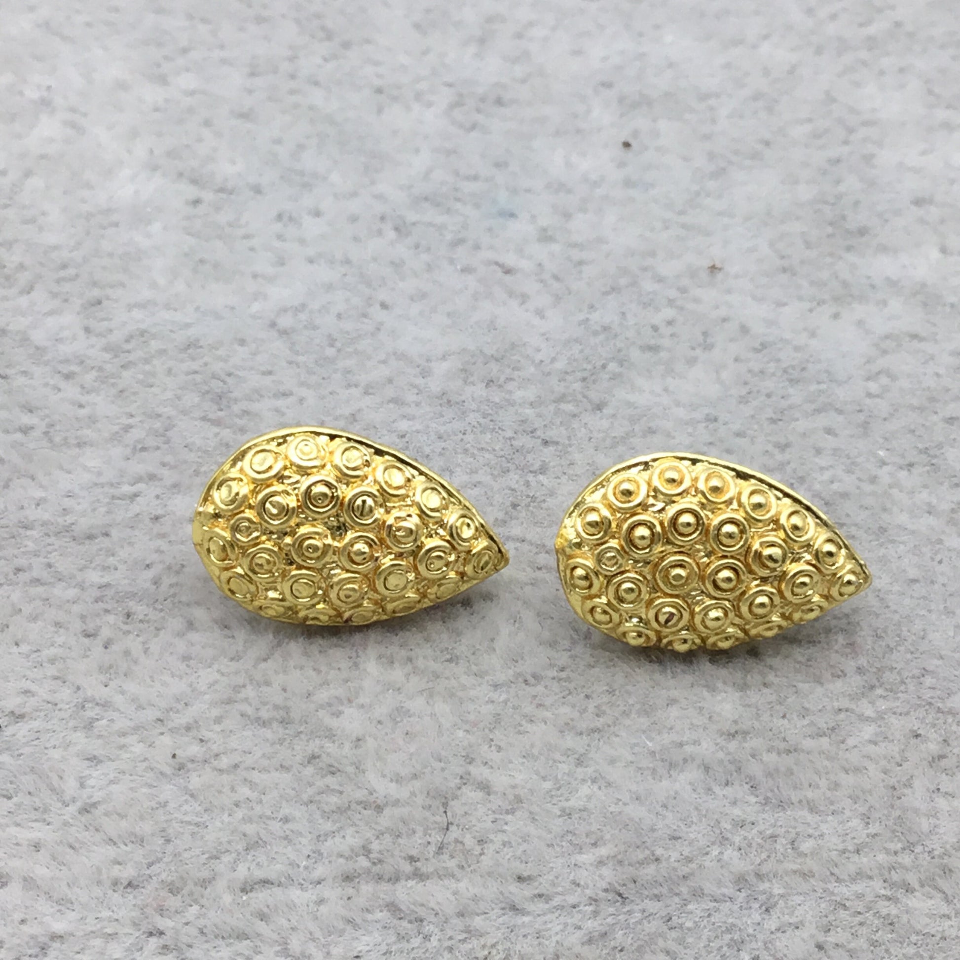 8mm x 11mm - 18k Gold Overlay Teardrop Shaped Post Clip with Hidden Loop - High Quality Earring Finding - 1 Pairs Per Pack (2 Pieces Total)
