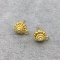 9mm - 18k Gold Overlay Round Pyramid Embossed Post Clip With Loop - High Quality Earring Finding - 1 Pairs Per Pack (2 Pieces Total)