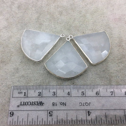 Silver Plated Natural White Beryl Faceted Fan Shaped Copper Bezel Pendant - Measures 30mm x 30mm - Sold Individually, Random