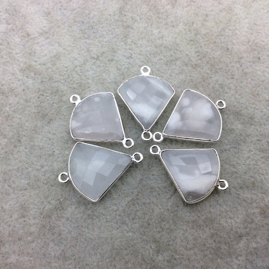 Silver Plated Natural White Beryl Faceted Fan Shaped Copper Bezel Connector - Measures 18mm x 18mm - Sold Individually, Random