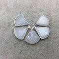 Silver Plated Natural White Beryl Faceted Fan Shaped Copper Bezel Pendant - Measures 18mm x 18mm - Sold Individually, Random
