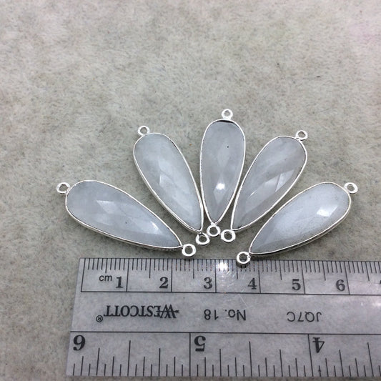 Silver Plated Natural White Beryl Faceted Long Teardrop Shaped Copper Bezel Connector - Measures 12mm x 30mm - Sold Individually, Random