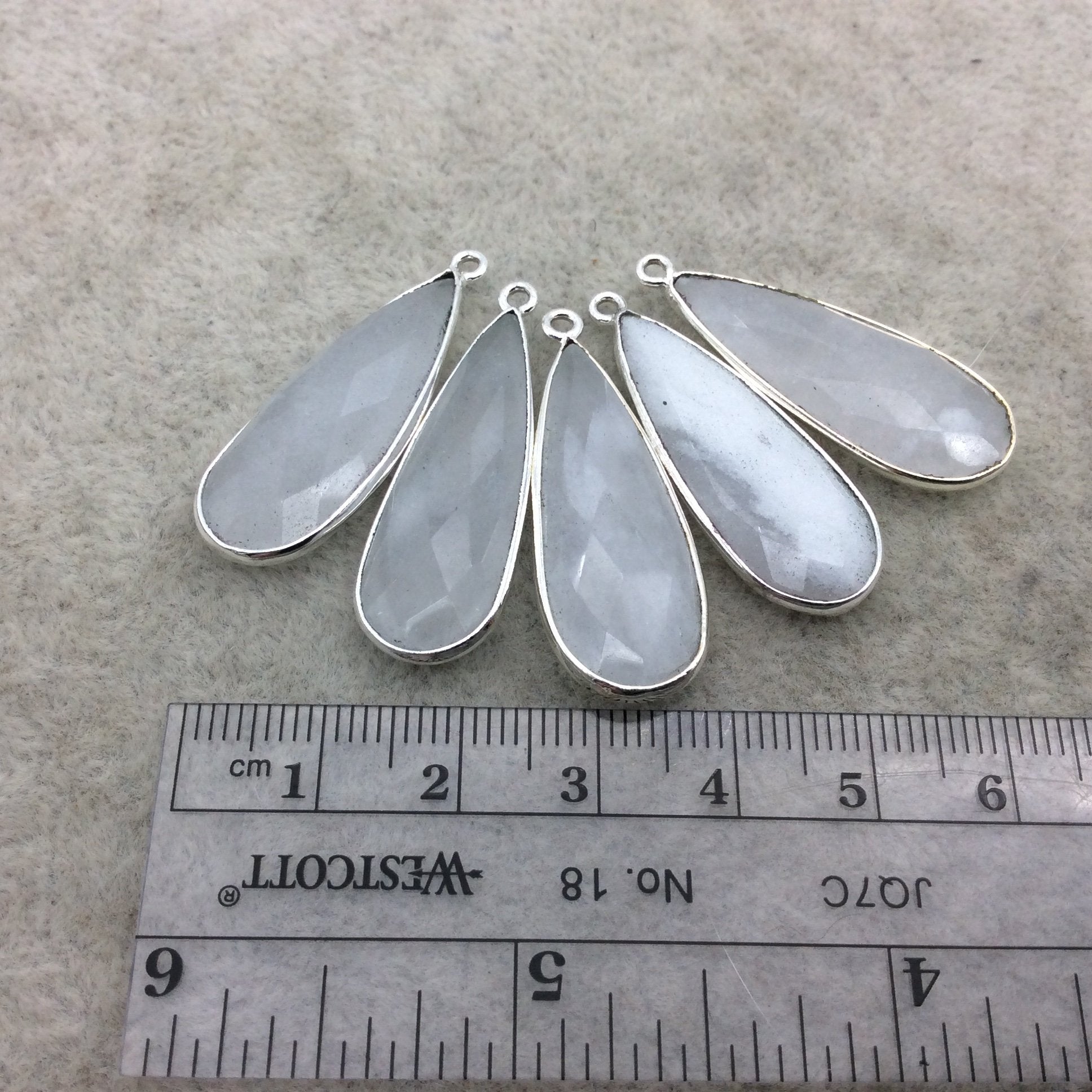 Silver Plated Natural White Beryl Faceted Long Teardrop Shaped Copper Bezel Pendant - Measures 12mm x 30mm - Sold Individually, Random