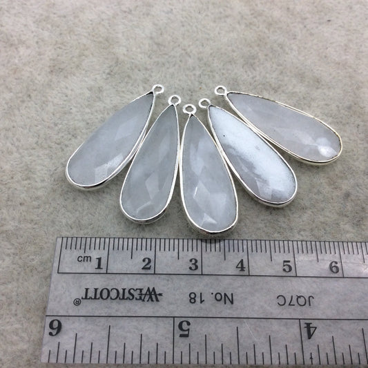 Silver Plated Natural White Beryl Faceted Long Teardrop Shaped Copper Bezel Pendant - Measures 12mm x 30mm - Sold Individually, Random