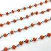Gunmetal Plated Copper Wrapped Rosary Chain with 6mm Faceted Opaque Persimmon Orange Glass Crystal Rondelle Beads - Sold By the Foot