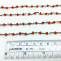 Gunmetal Plated Copper Wrapped Rosary Chain with 4mm Faceted Opaque Persimmon Orange Glass Crystal Rondelle Beads - Sold By the Foot