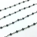 Gunmetal Plated Copper Wrapped Rosary Chain with 3mm x 4mm Faceted Black Glass Crystal Rondelle Beads - Sold by 1' Cut Sections or in Bulk!