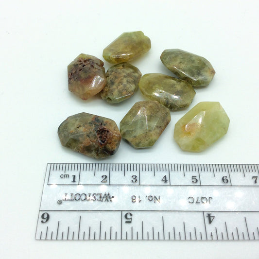 15mm x 23mm High Quality Natural Green Vessonite Garnet Faceted Flat Octagon Shape Loose Beads W 1mm Holes - Sold by Half Strands (8 Beads)