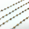 Gunmetal Plated Copper Rosary Chain with Smooth 4mm Round Shape Picture Jasper Beads - Sold by the Foot, or in Bulk! - Natural Beaded Chain