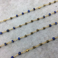 Gold Plated Copper Wrapped Rosary Chain with 3-4mm Faceted Gold Pyrite/Lapis Lazuli Rondelle Beads - Sold by 1' Cut Sections or in Bulk!