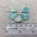 Silver Finish Faceted Green Amazonite Fan Shape Bezel - Plated Copper Pendant Component ~ 18mm x 18mm - Sold Individually