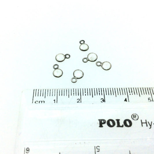 BULK LOT -  Six (6) Gunmetal Sterling Silver Pointed/Cut Stone Faceted Round/Coin Shaped Clear Quartz Bezel Pendants - Measuring 4mm x 4mm