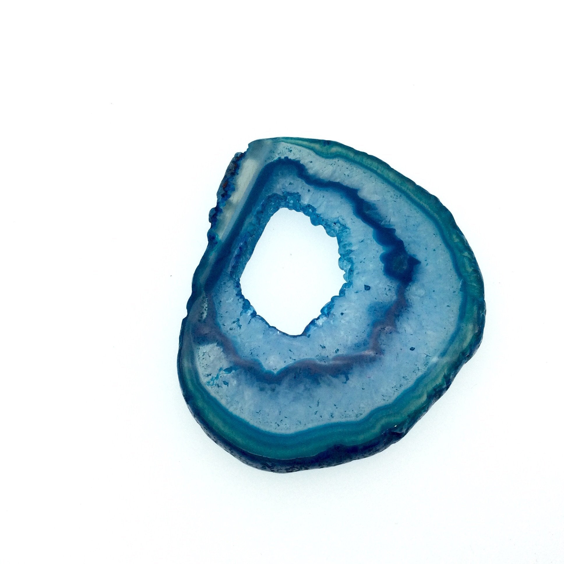 OOAK Large Freeform Shaped UNDRILLED Open Aqua Blue/Green Agate Druzy "CHTA10" Slice Focal Pendant - 60mm x 70mm, Sold As Shown