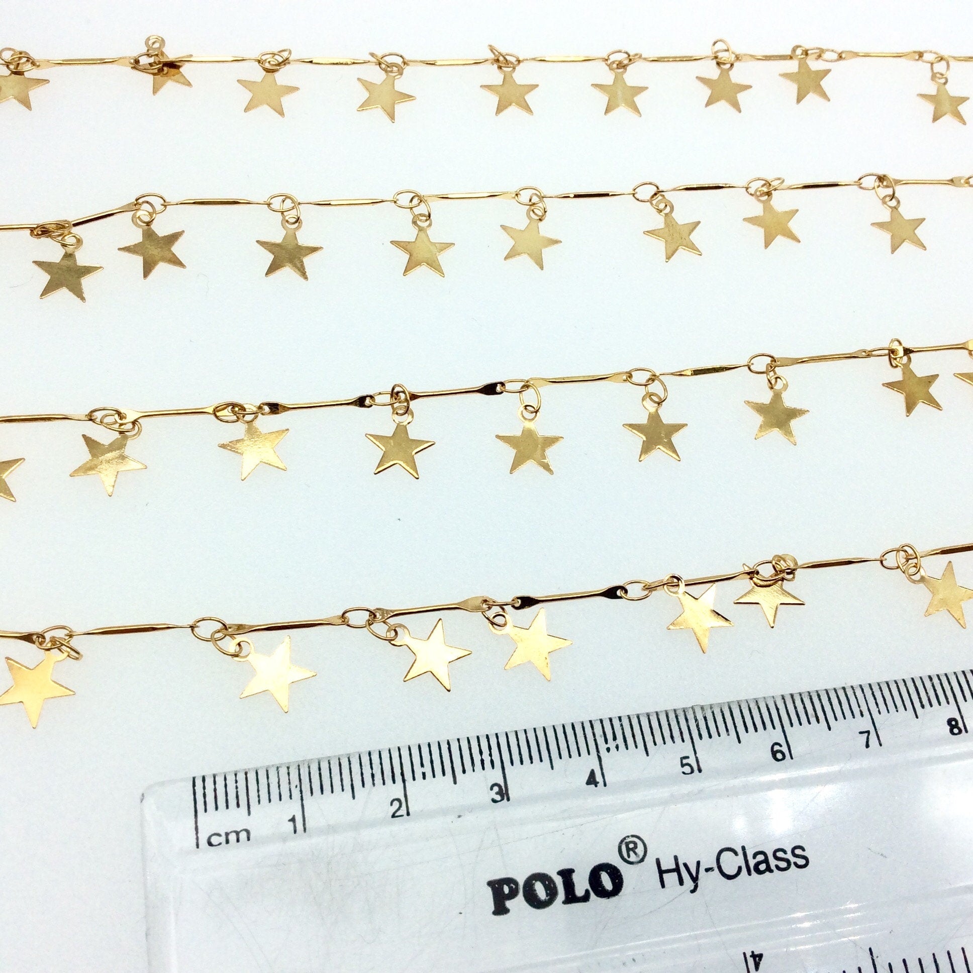 High Quality Deep Gold Spaced Dangle Chain - 8mm Star Shaped Dangles W Deep Gold Colored Skinny Links - Sold By the Foot!