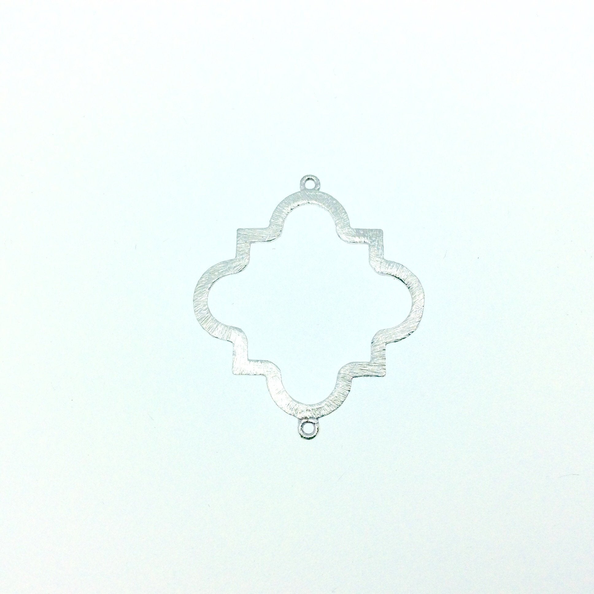 35mm Silver Brushed Finish Open Squared Quatrefoil Shaped Plated Copper Connector Components (Two Rings) - Sold in Packs of 10 - (602-SV)