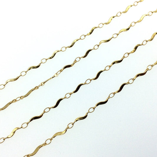 Deep Gold Plated Copper Link Chain - 10mm Wavy Links - CUTE and Delicate - Sold By the Foot!   (CH-464-GD)