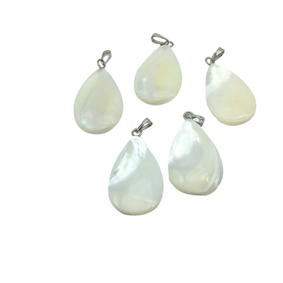 1" White/Ivory Teardrop Shaped Natural Mother of Pearl Pendant with Silver Bail - Measuring 15mm x 25mm - High Quality Gemstone