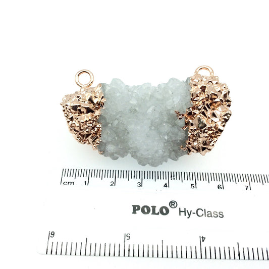 Large Rose Gold Electroplated Natural Druzy White Spirit/Cactus Quartz Freeform Cluster Pendant - Measuring 50-60mm Wide- INDIVIDUAL, RANDOM