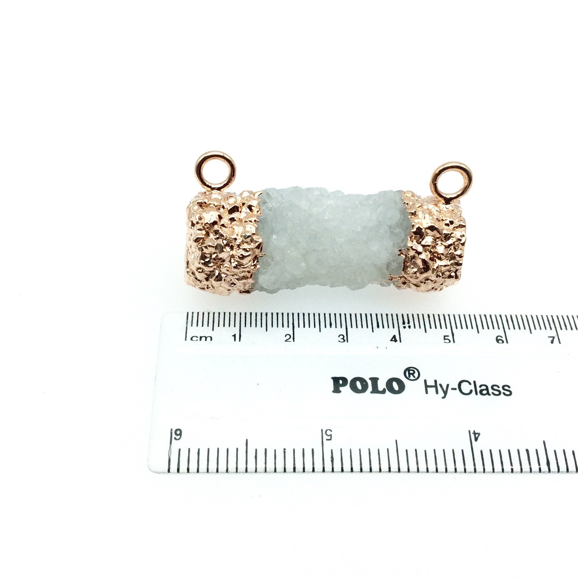 Medium Bright Rose Gold Electroplated Natural Druzy White Spirit/Cactus Quartz Cluster Pendant - Measuring 35-45mm Wide - INDIVIDUAL, RANDOM