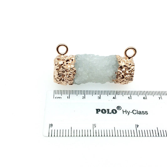 Medium Bright Rose Gold Electroplated Natural Druzy White Spirit/Cactus Quartz Cluster Pendant - Measuring 35-45mm Wide - INDIVIDUAL, RANDOM