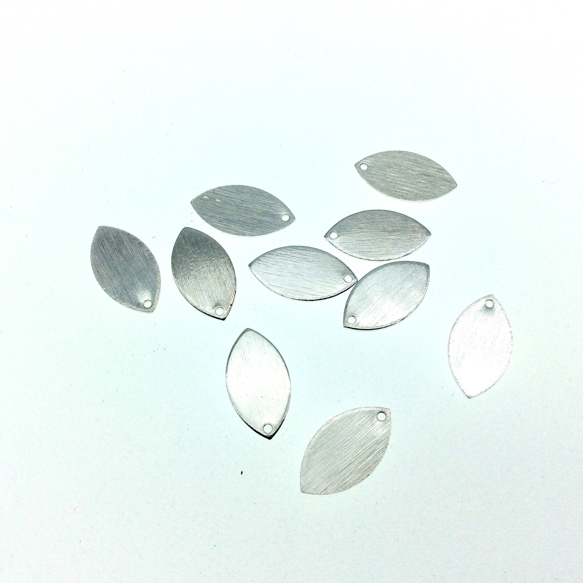 8mm x 15mm Silver Brushed Finish Single Drilled Blank Marquise Shaped Plated Copper Components - Sold in Bulk Packs of 10 Pieces - (605-SV)