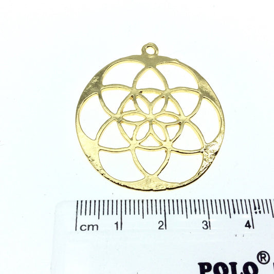 37mm x 37mm Gold Plated Copper Sacred Seed/Flower of Life Shaped Pendant Components - Sold individually, randomly chosen