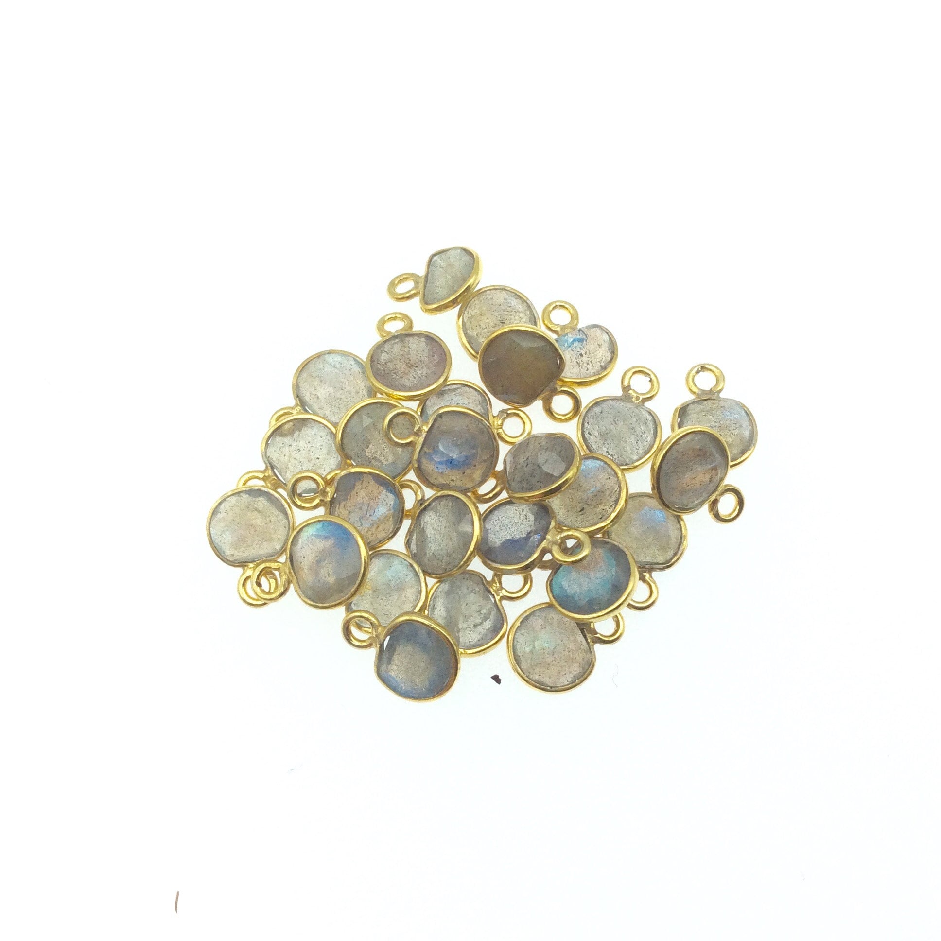 Labradorite Bezel | Single Gold Vermeil Faceted Natural Freeform Half Moon Shaped Pendant  - Measuring 5mm x 6mm - Sold Individually