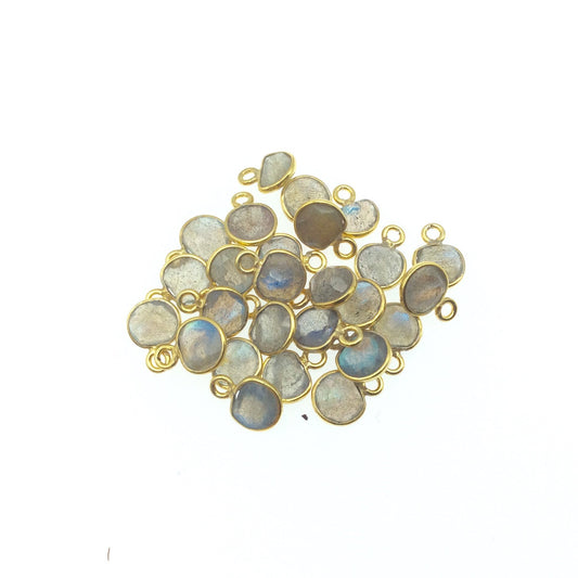 Labradorite Bezel | Single Gold Vermeil Faceted Natural Freeform Half Moon Shaped Pendant  - Measuring 5mm x 6mm - Sold Individually