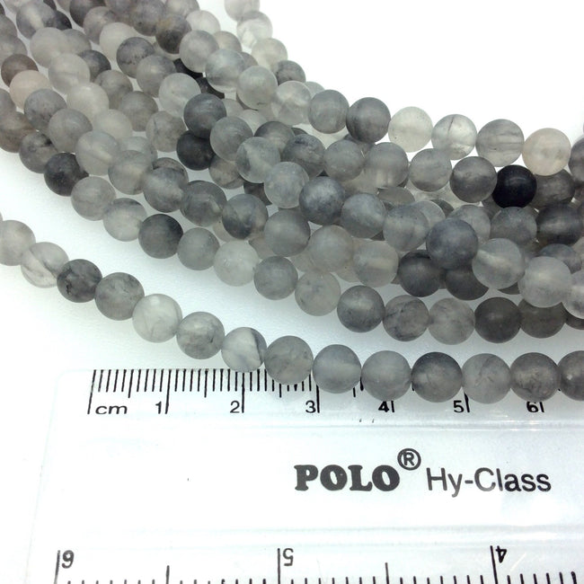 6mm Smooth Mixed Gray Agate Round/Ball Shaped Beads - 15.5" Strand (Approximately 64 Beads) - Natural Semi-Precious Gemstone