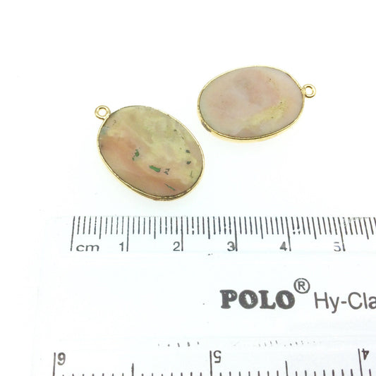 Pink Opal Bezel | Gold Finish Faceted Oval Shaped Plated Copper Pendant - Measuring 20mm x 22mm Long - Natural Gemstone - Sold Individually