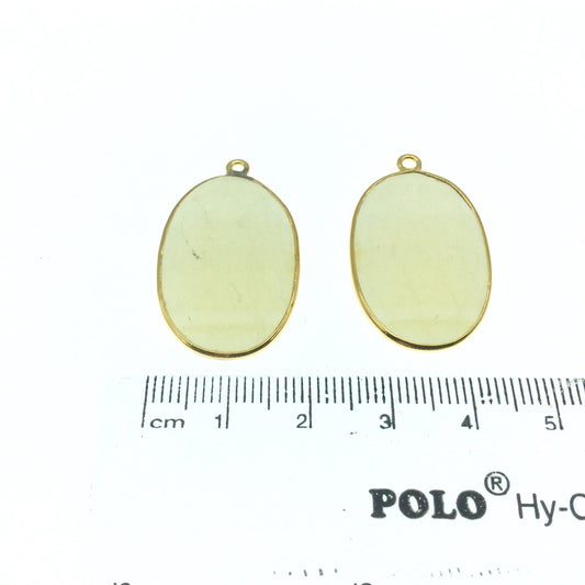 One Pair of OOAK Gold Finish Faceted Yellow Banded Agate Freeform Shaped Bezel Pendants "GB"- Measuring 18mm x 27mm - Natural Gemstone