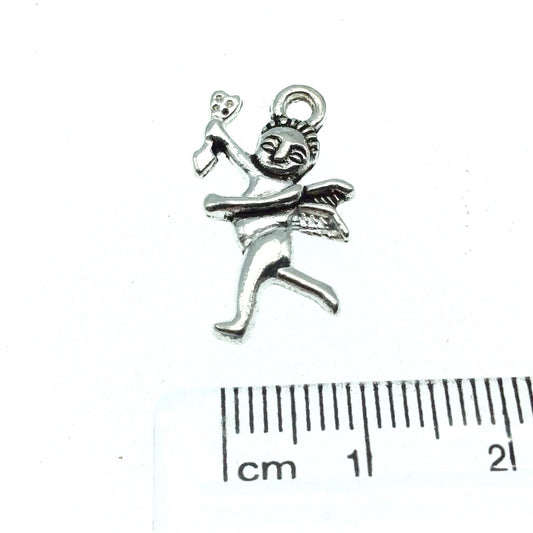 Silver Plated Cherub/Cupid Pendant with One Ring- Measuring 12mm x 19mm - Sold Individually, Chosen at Random
