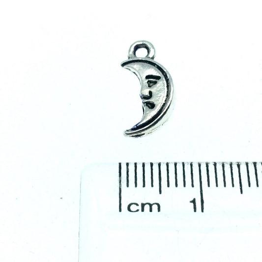 Silver Plated Half Crescent/Moon with Face Pendant with One Ring- Measuring 5mm x 10mm - Sold Individually, Chosen at Random