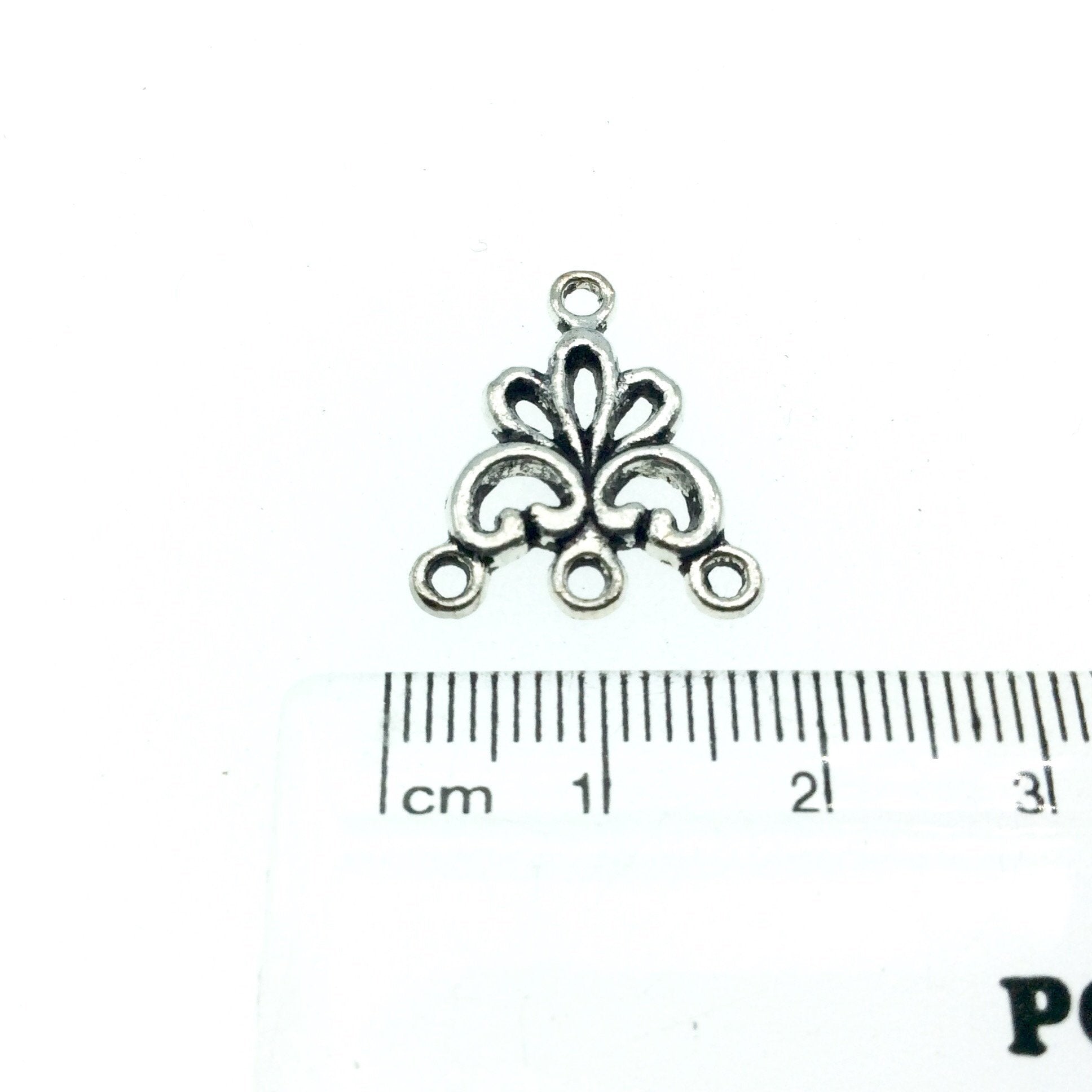 Silver Plated Floral Chandelier Pendant with Four Rings- Measuring 17mm x 20mm - Sold Individually, Chosen at Random