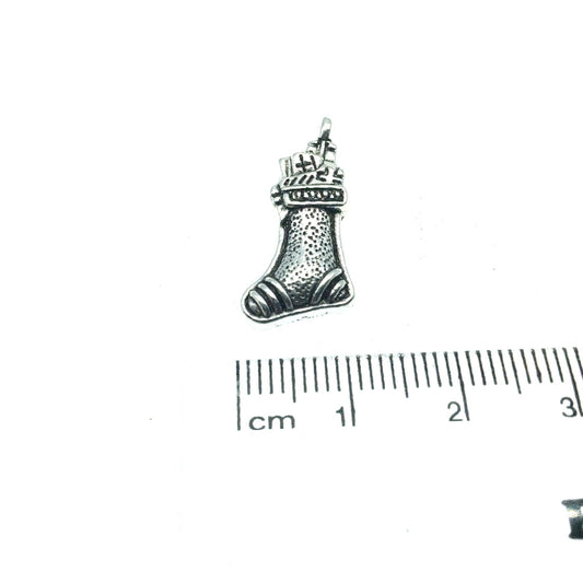 Silver Plated Christmas Stocking Pendant with One Ring- Measuring 11mm x 18mm - Sold Individually, Chosen at Random
