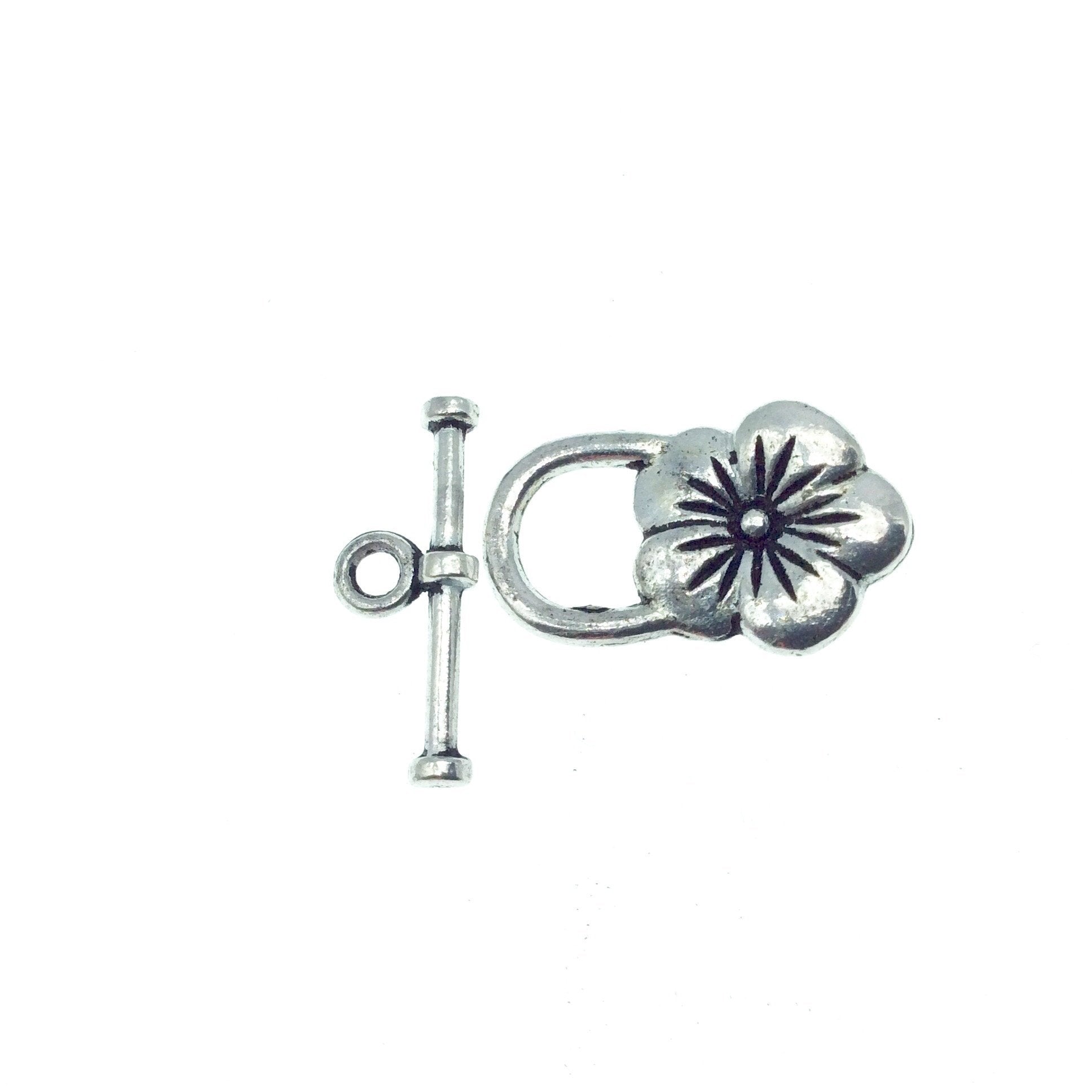 Silver Plated Flower Toggle Clasp - Measuring 14mm x 21mm - Sold Individually, Chosen at Random