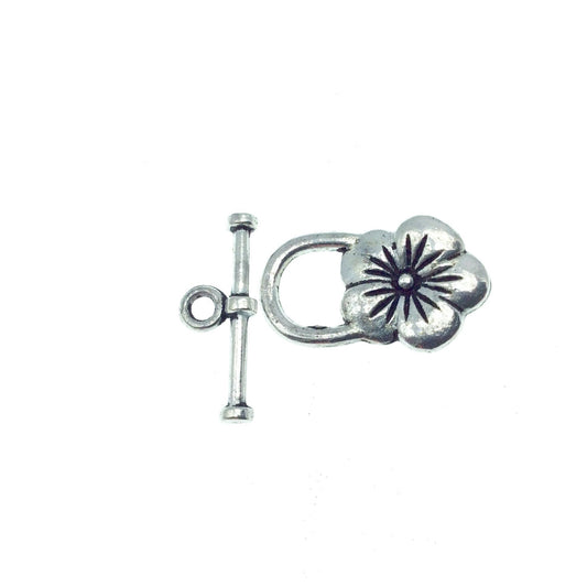 Silver Plated Flower Toggle Clasp - Measuring 14mm x 21mm - Sold Individually, Chosen at Random